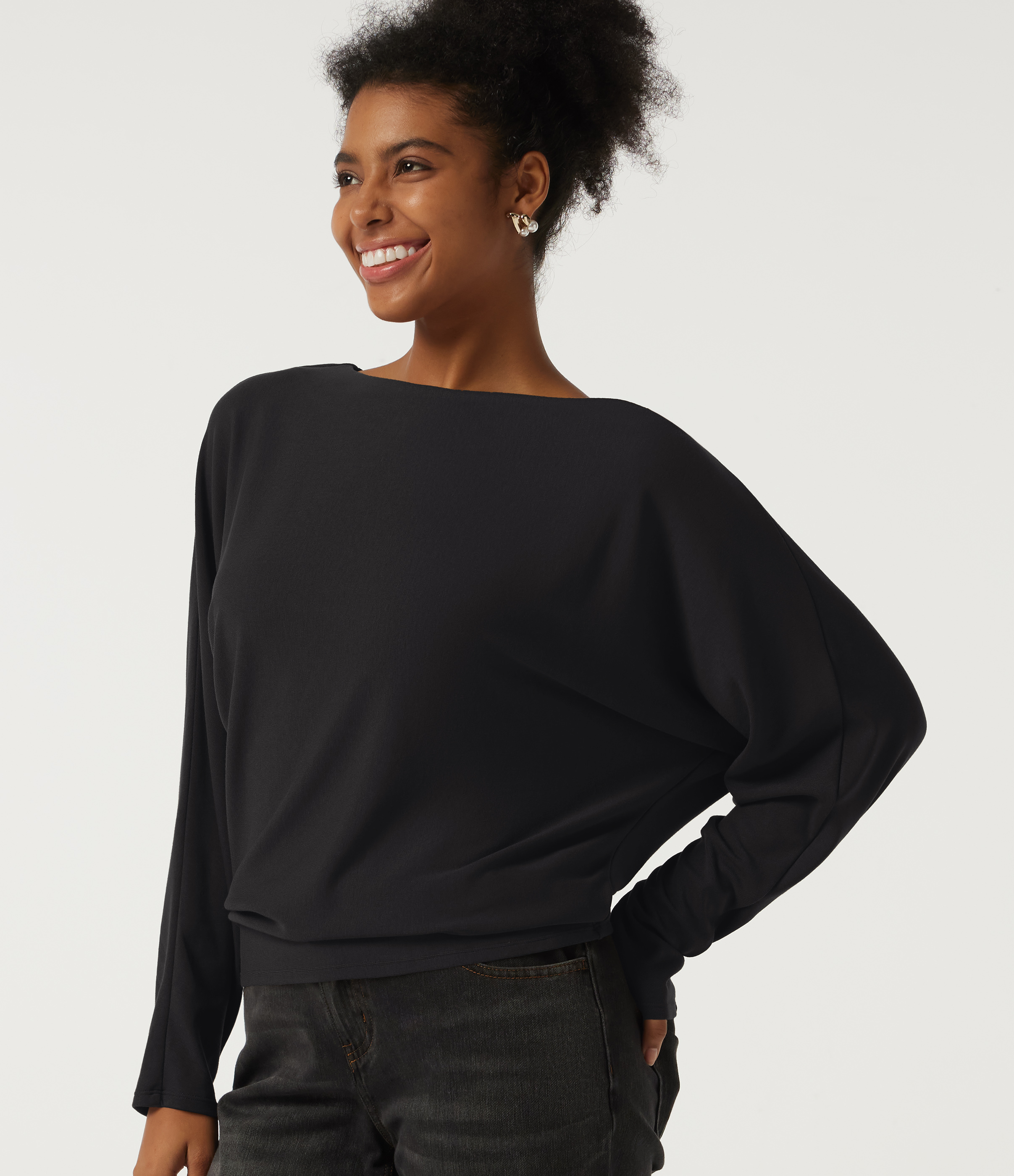 Boat Neck Batwing Long Sleeve Casual Top