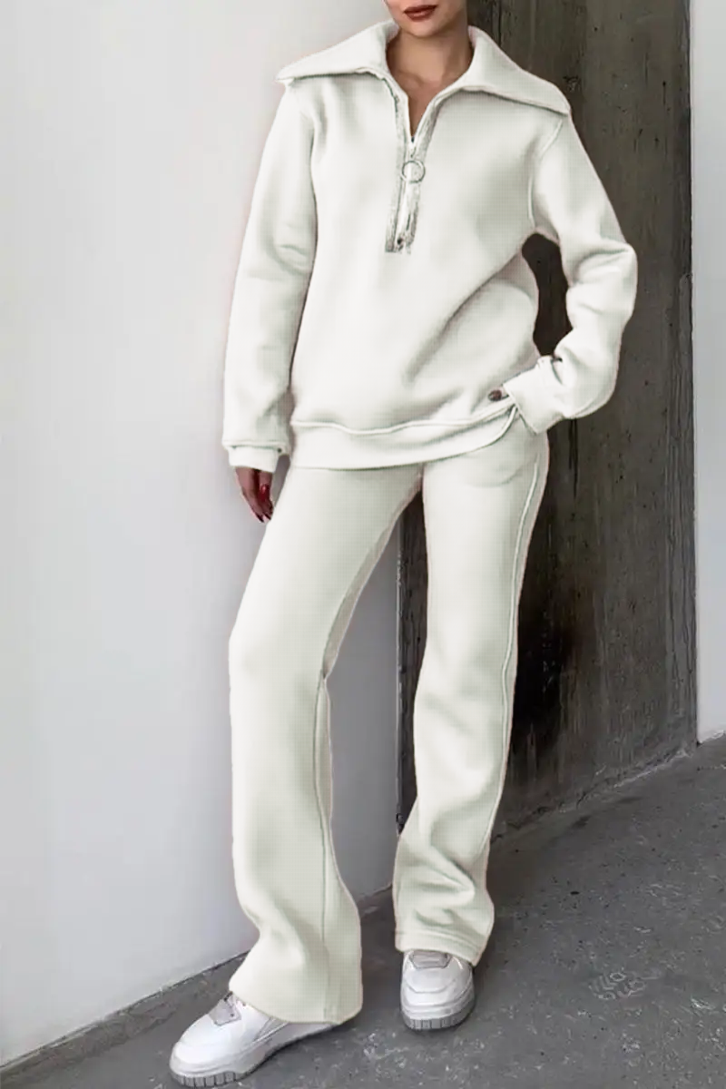Women's Lapel Long Sleeve Sweatshirt Two Piece Set