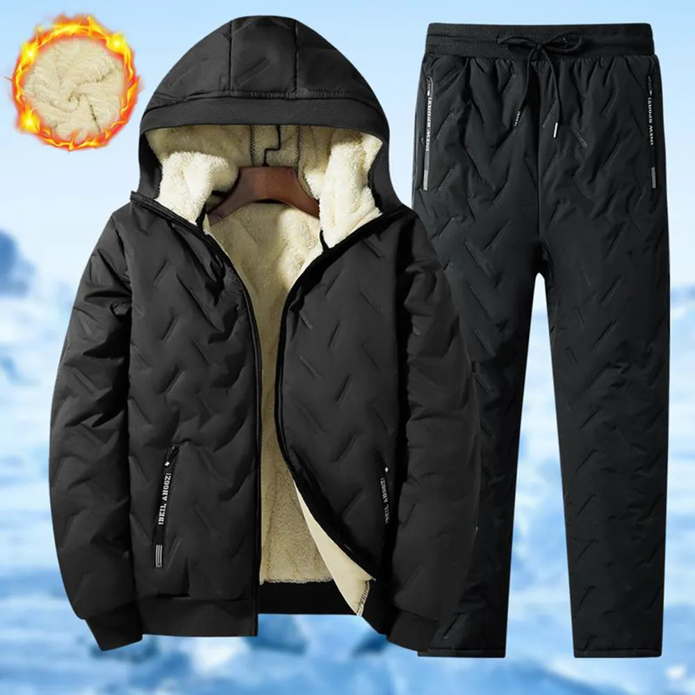 Men's Fleece Cotton Jacket Hooded Coat With Pants