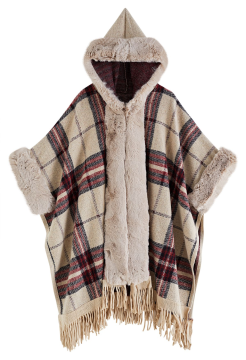 Women's Poncho With a Hoodie and Fringes