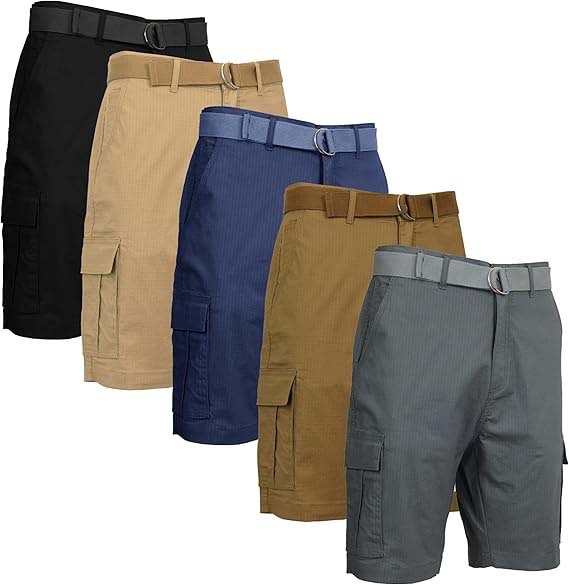 Men’s 5 Pack Belted Cargo Shorts