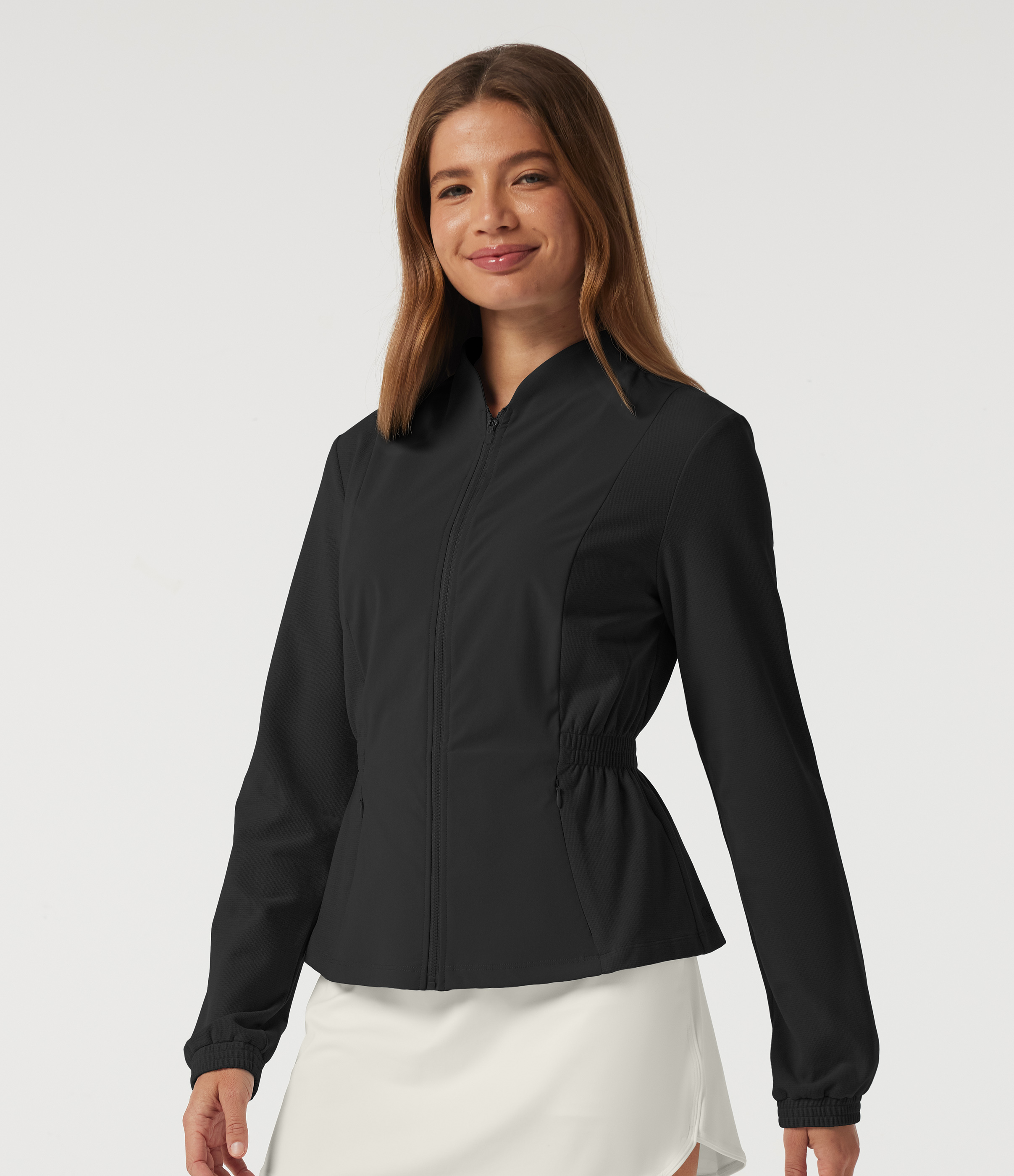 Long Sleeve Ruched Casual Jacket with Pockets