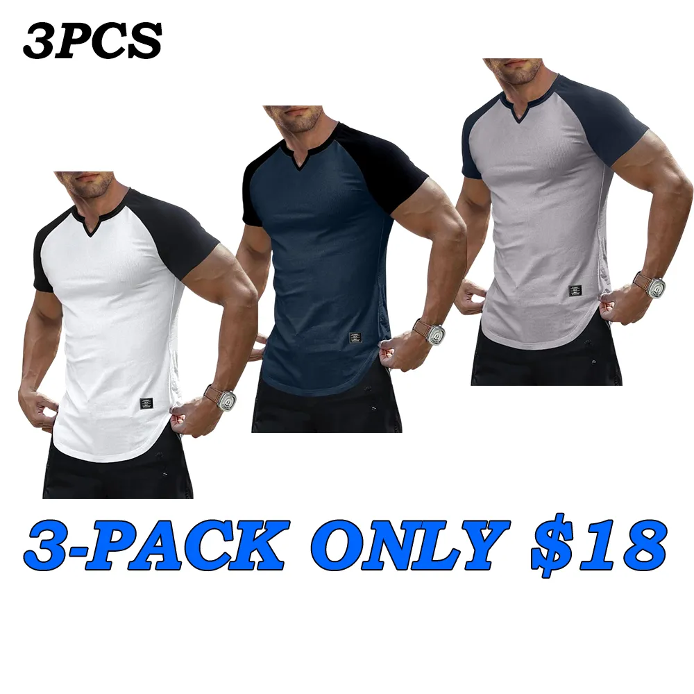 Men's V-Neck Longline Henley Muscle Tee