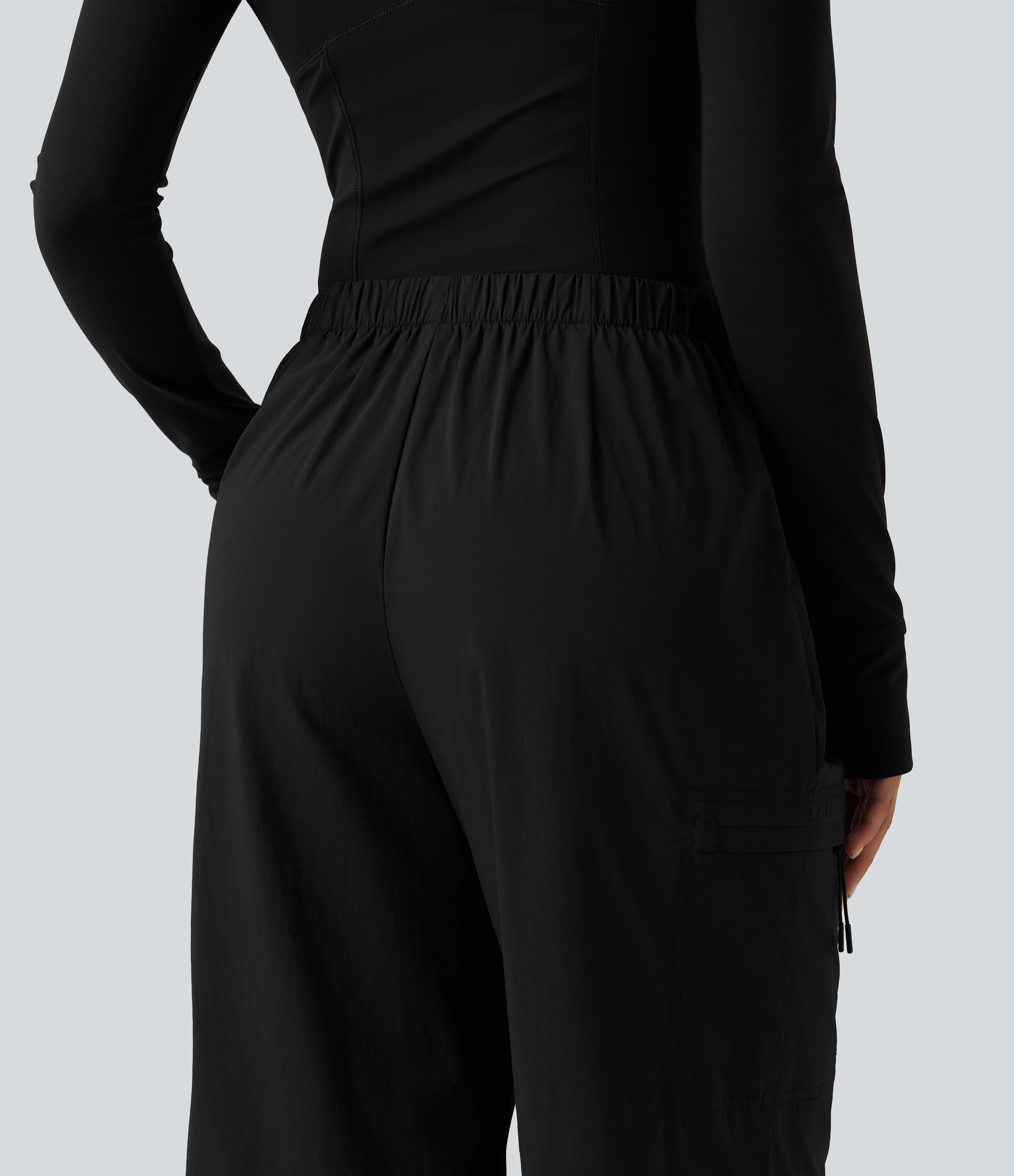 Mid Rise Drawstring Ruched Wide Leg Hiking Pants with Pockets