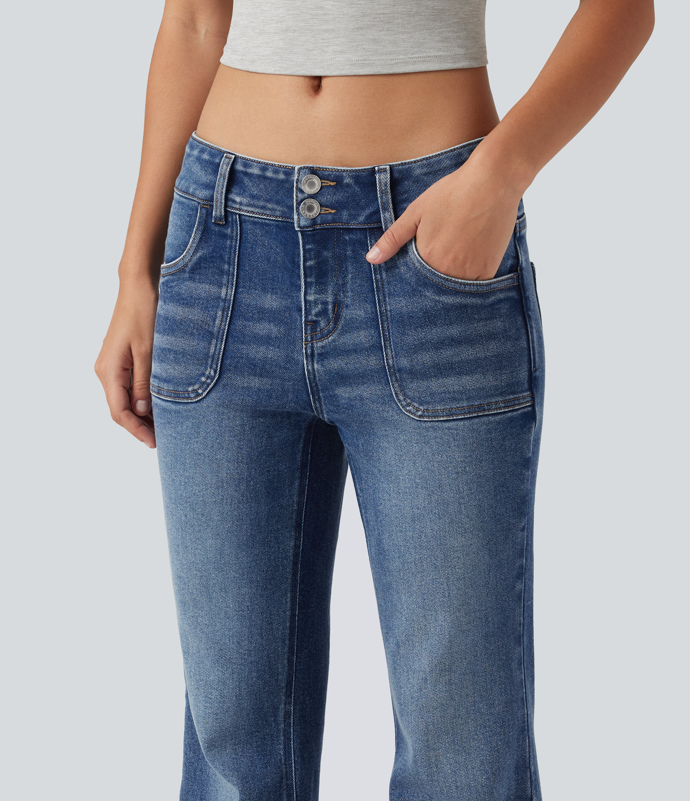 Low Rise Flare Casual Jeans with Pockets