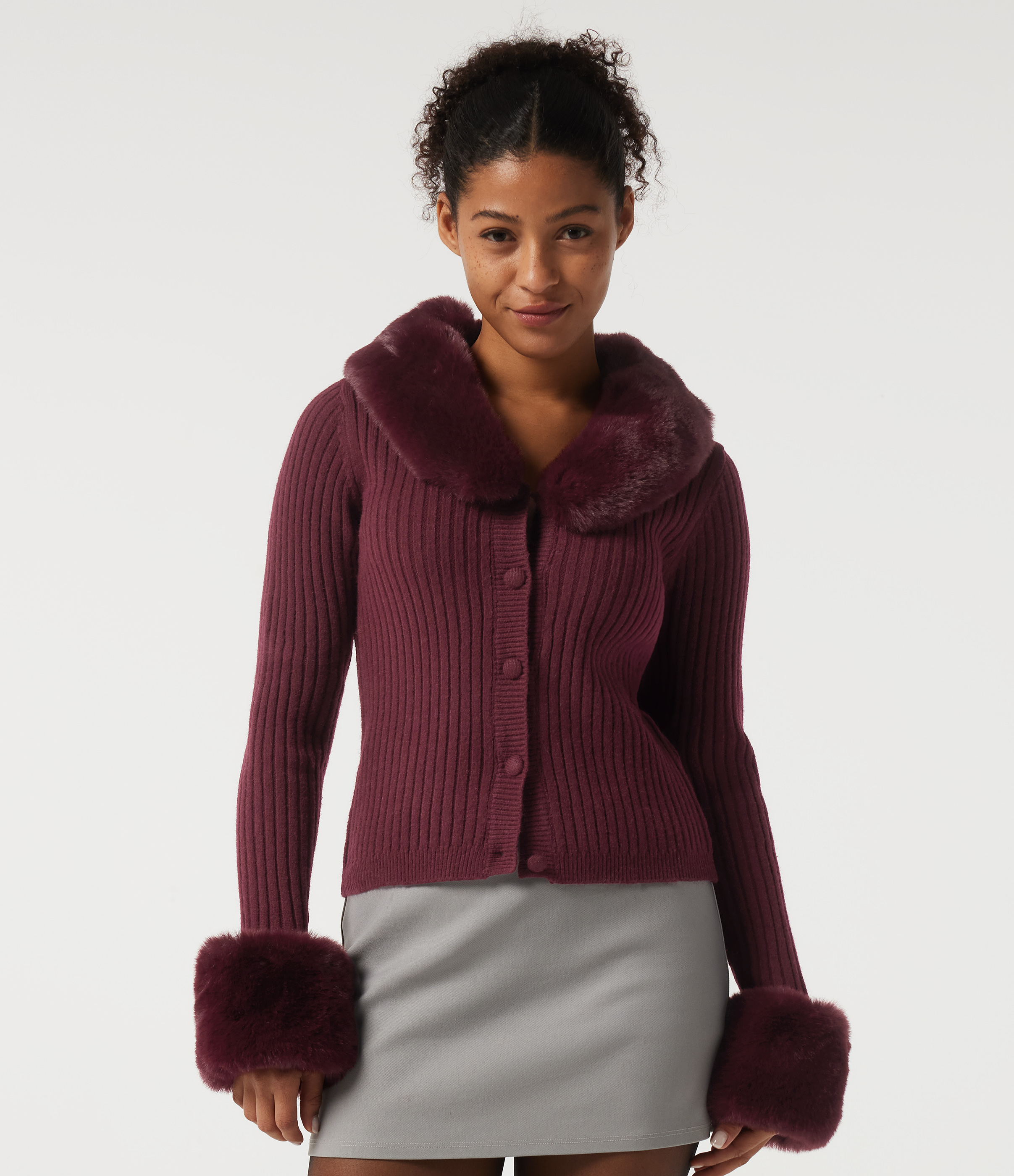 Ribbed Knit Round Neck Long Sleeve Casual Cardigan