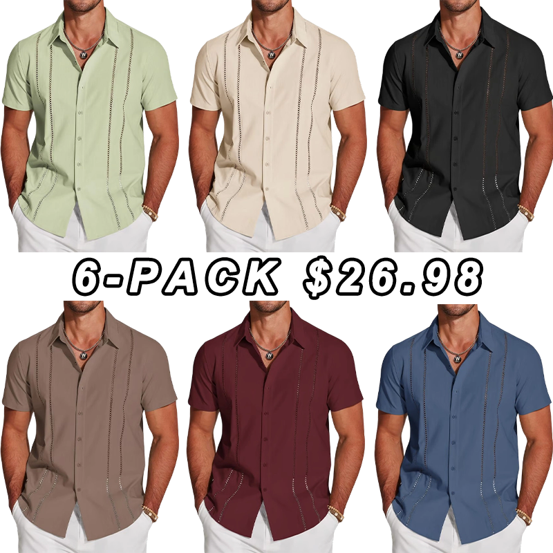 🔥Men's Cuba Guayabera Exquisite Hollow Embroidered Button Front Shirt