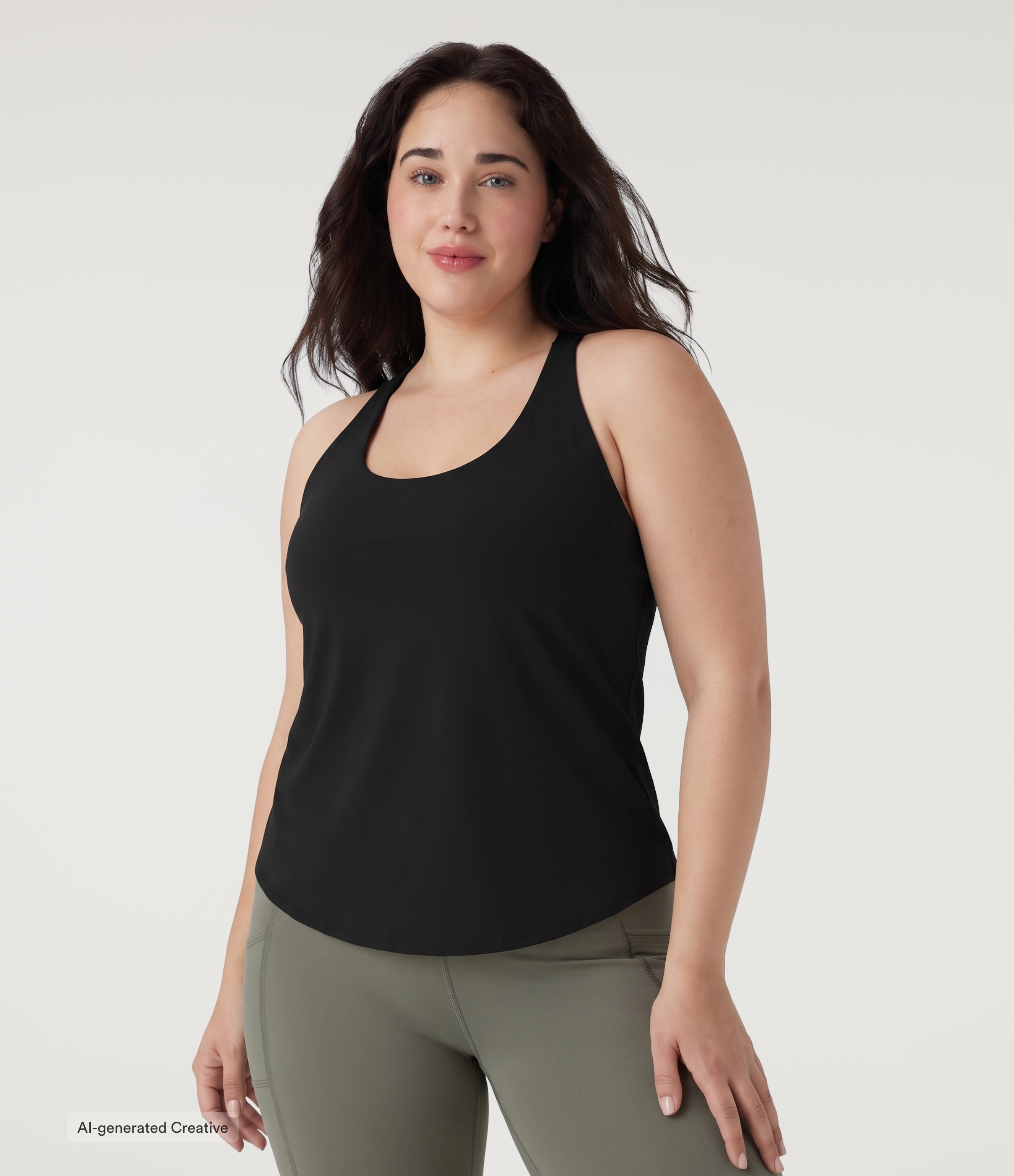 Plus Size U Neck Built-in Bra Curved Hem InstantCool Yoga Tank Top-UPF50+