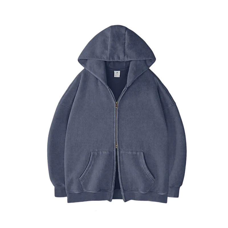 Oversized Acid Wash Hoodies Sweatshirt with Double Zip Up
