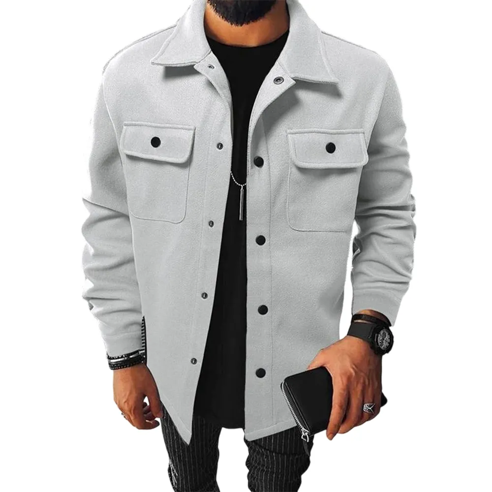 Men's casual warm button-down pocket jacket