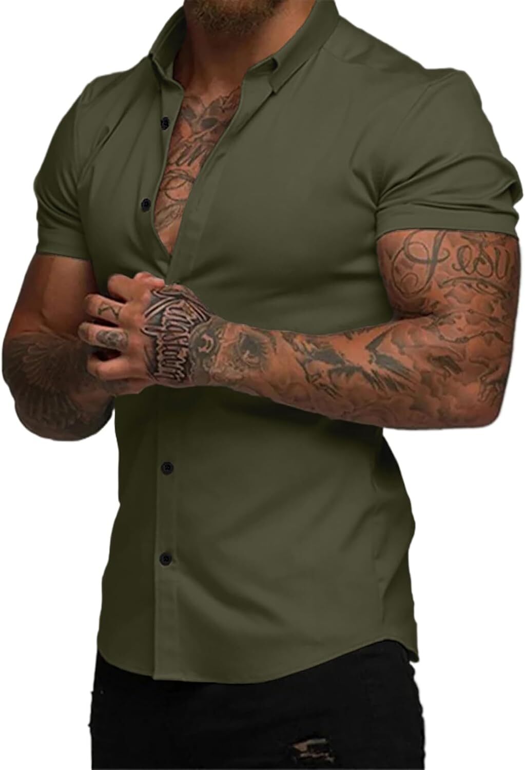 Men's Short Sleeve Dress Shirts Casual Button Down Wrinkle-Free Shirt