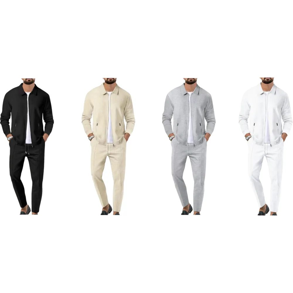 Men’s Zip-Up Tracksuit Set – Sporty 2-Piece Jacket & Pants with Drawstring Waist