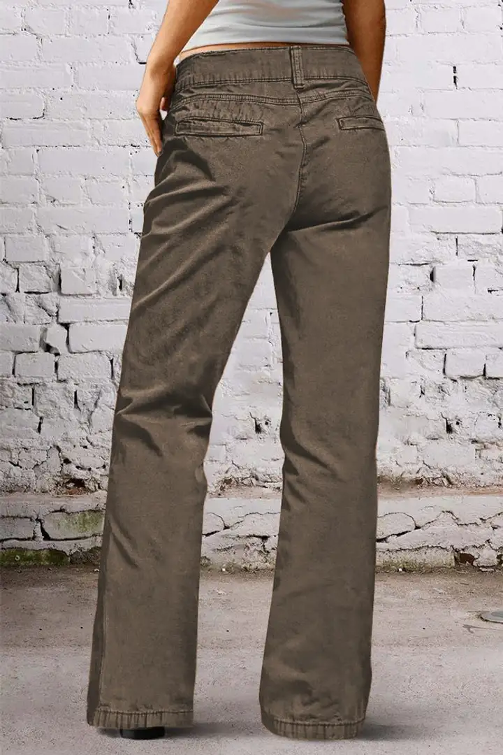 💝Last day promotion -Solid Seam Front Mid Rise Straight Leg Pants