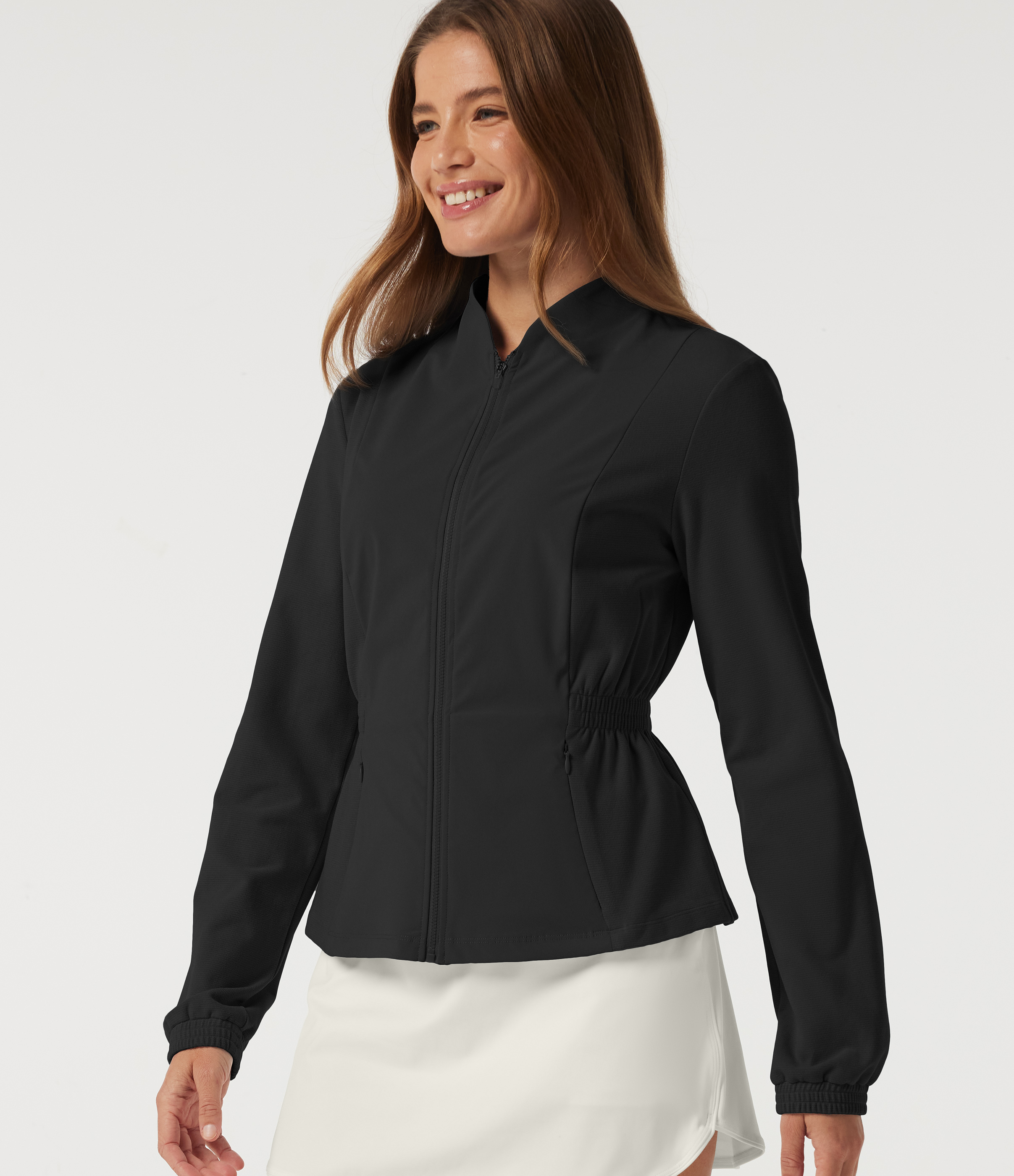 Long Sleeve Ruched Casual Jacket with Pockets