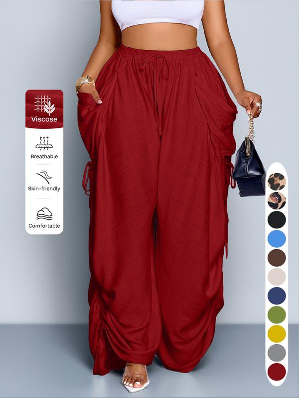 Women's Casual Loose-Fit Wide Leg Pants, Long Plain Design