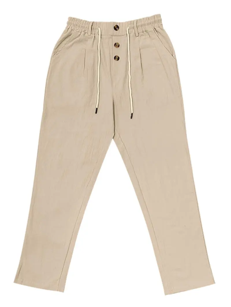 Men's Solid Button Design Linen Pants