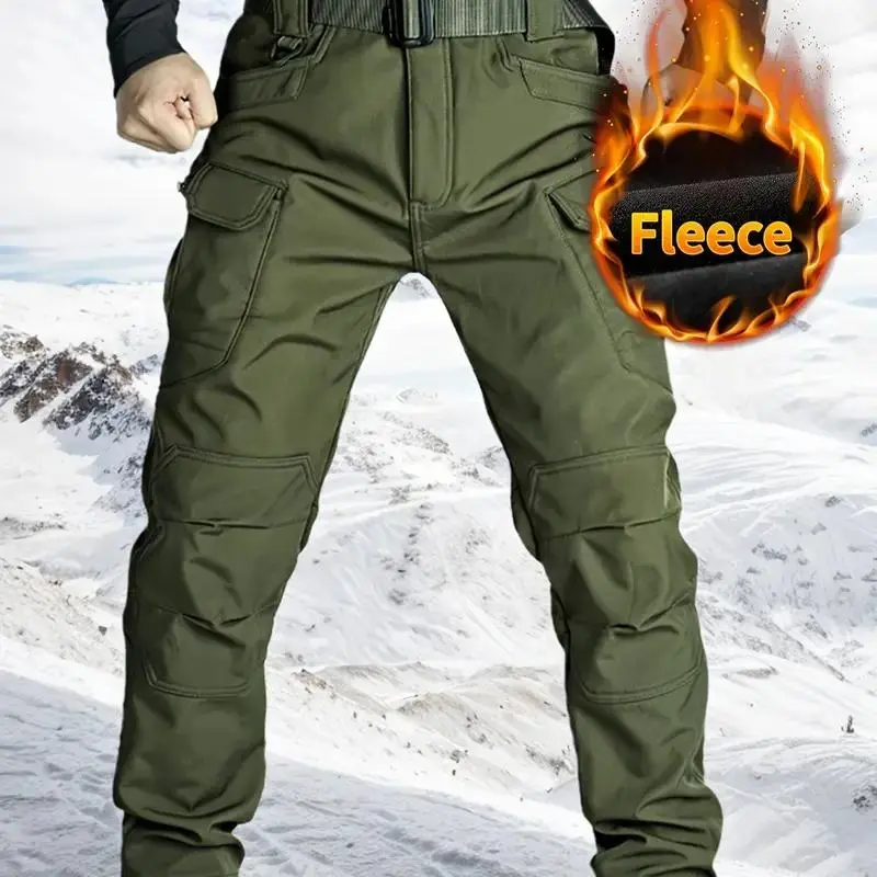 Men’s Soft Shell Tactical Pants: Fleece-Lined, Multi-Pocket, Windproof Warm (Fall/Winter)