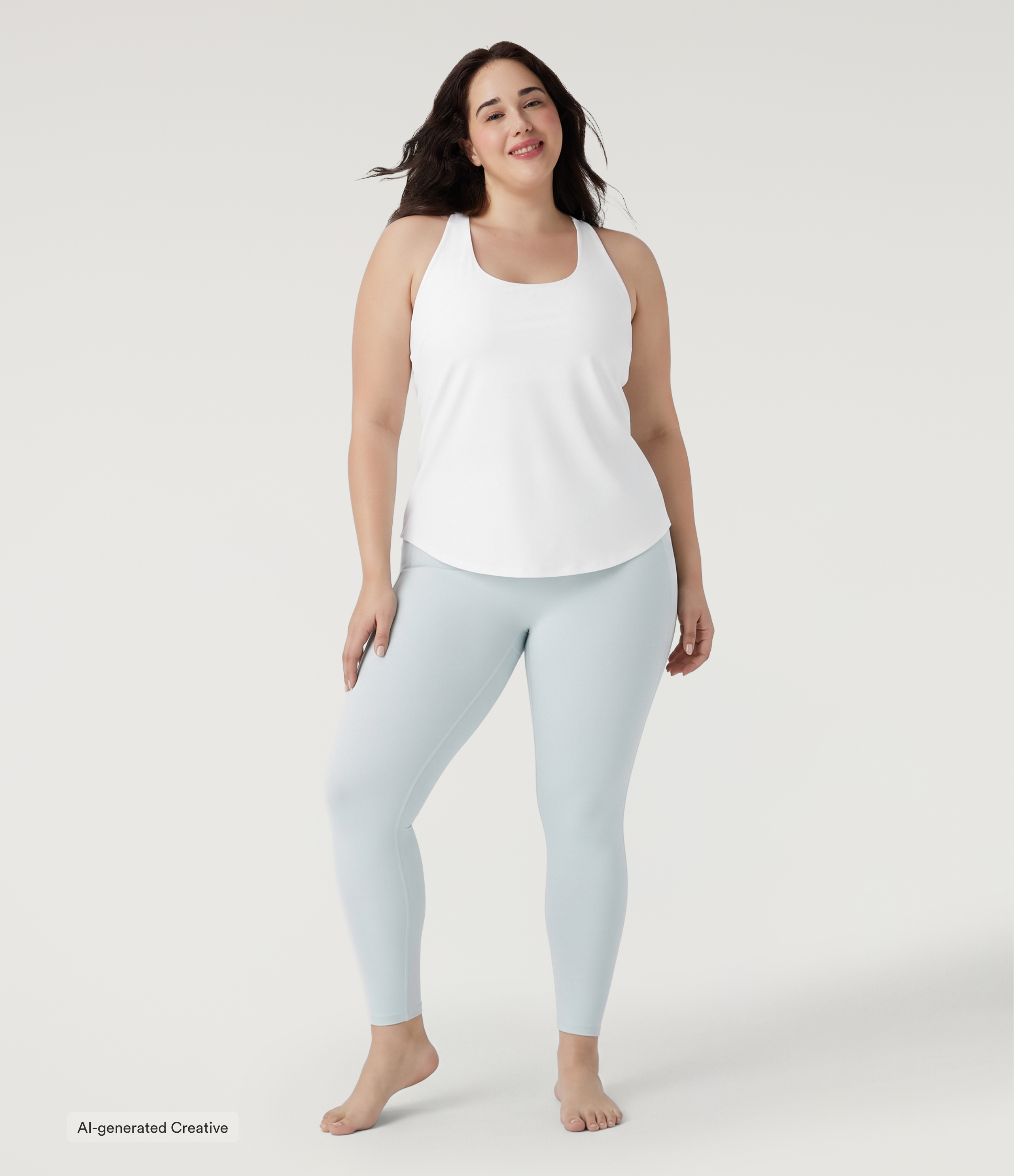 Plus Size U Neck Built-in Bra Curved Hem InstantCool Yoga Tank Top-UPF50+