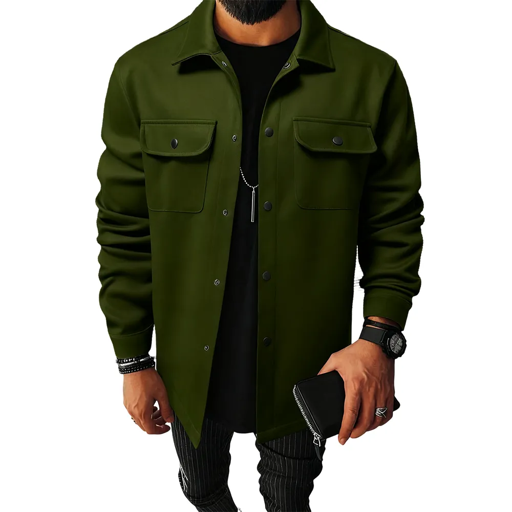 Men's casual warm button-down pocket jacket