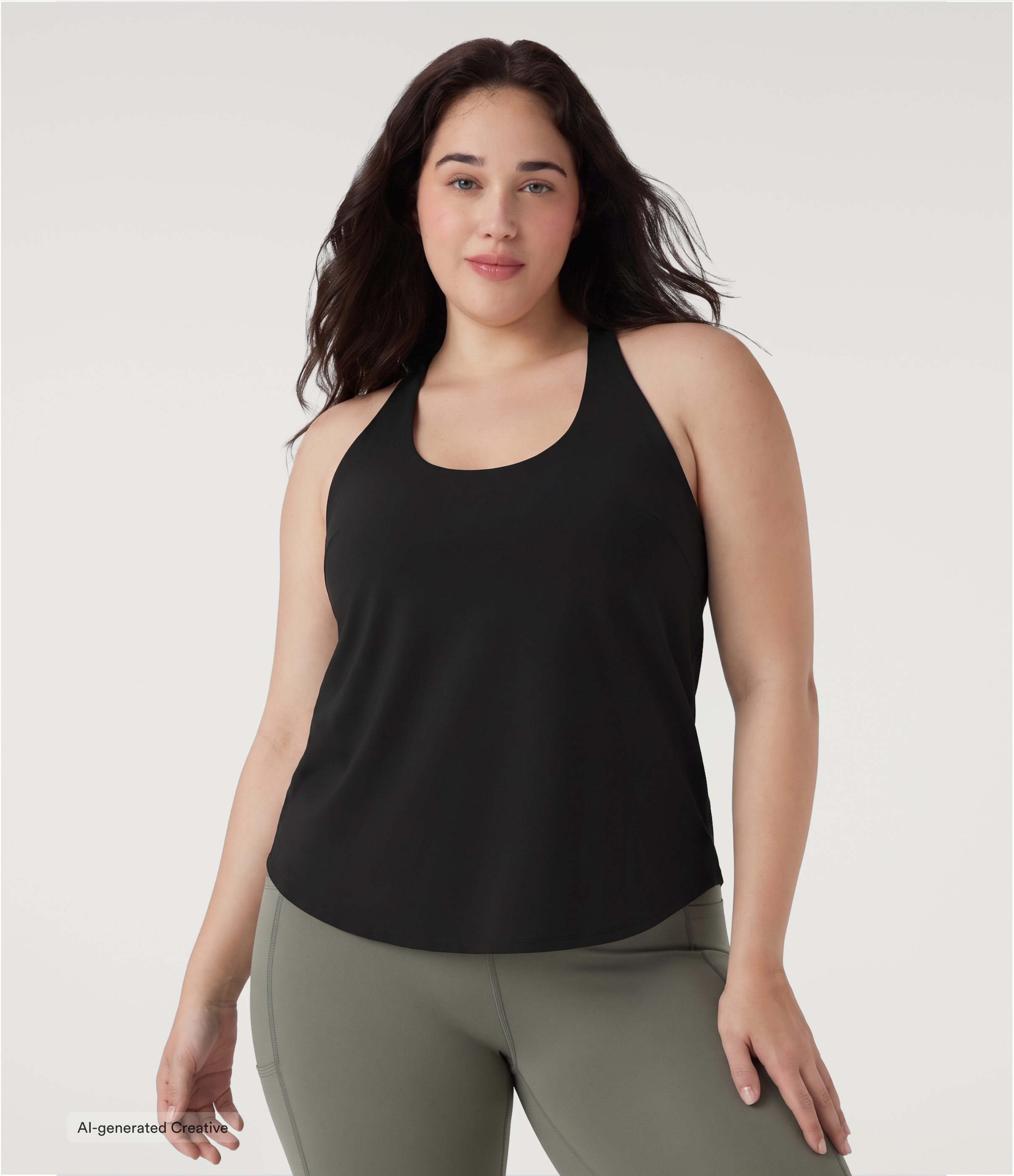 Plus Size U Neck Built-in Bra Curved Hem InstantCool Yoga Tank Top-UPF50+