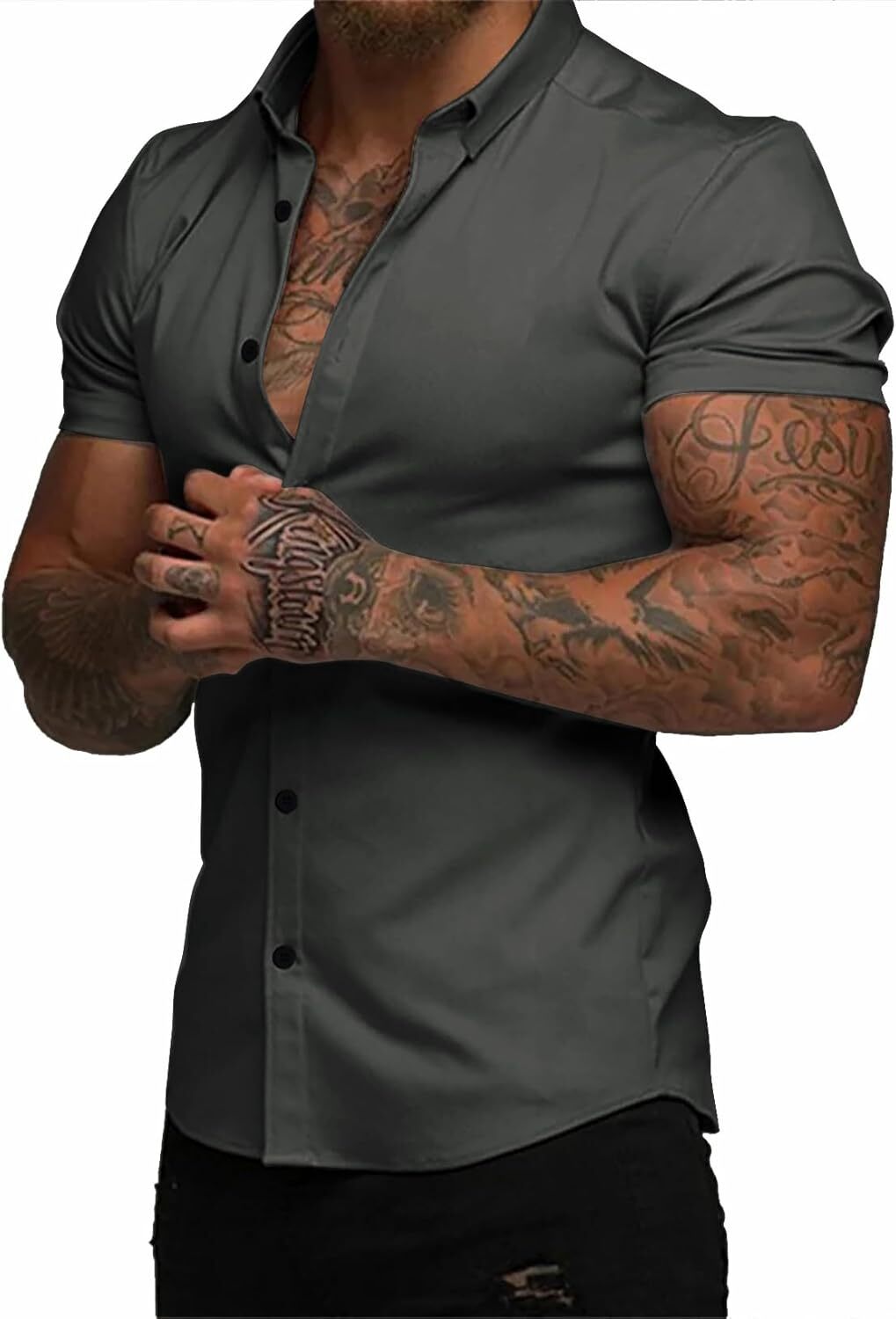 Men's Short Sleeve Dress Shirts Casual Button Down Wrinkle-Free Shirt