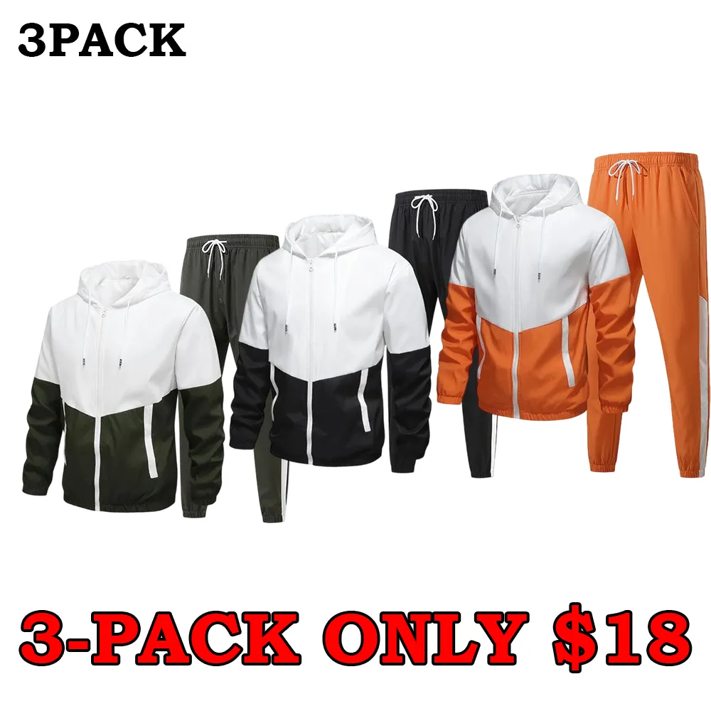 Men’s Colorblock 2-Piece Tracksuit: Full Zip Hoodie + Jogging Pants