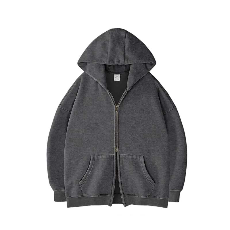 Oversized Acid Wash Hoodies Sweatshirt with Double Zip Up
