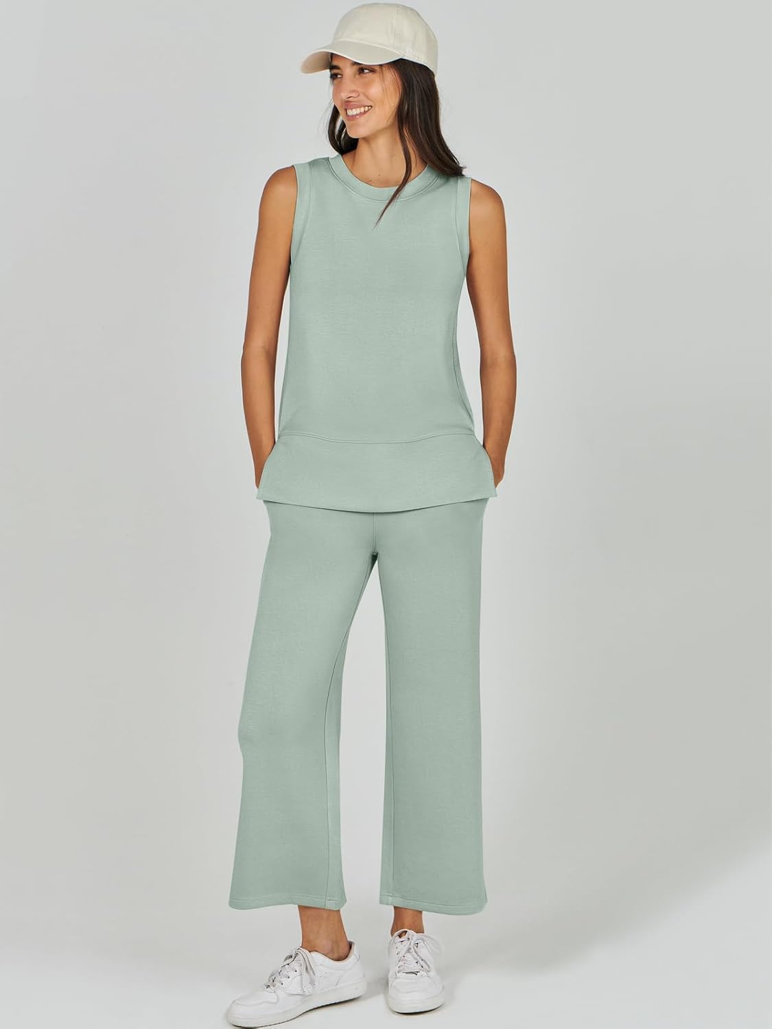 Women's 2 Piece Sets Summer Outfits Sleeveless Wide Leg Tracksuits Casual Sweat Sets Lounge Sweatsuits