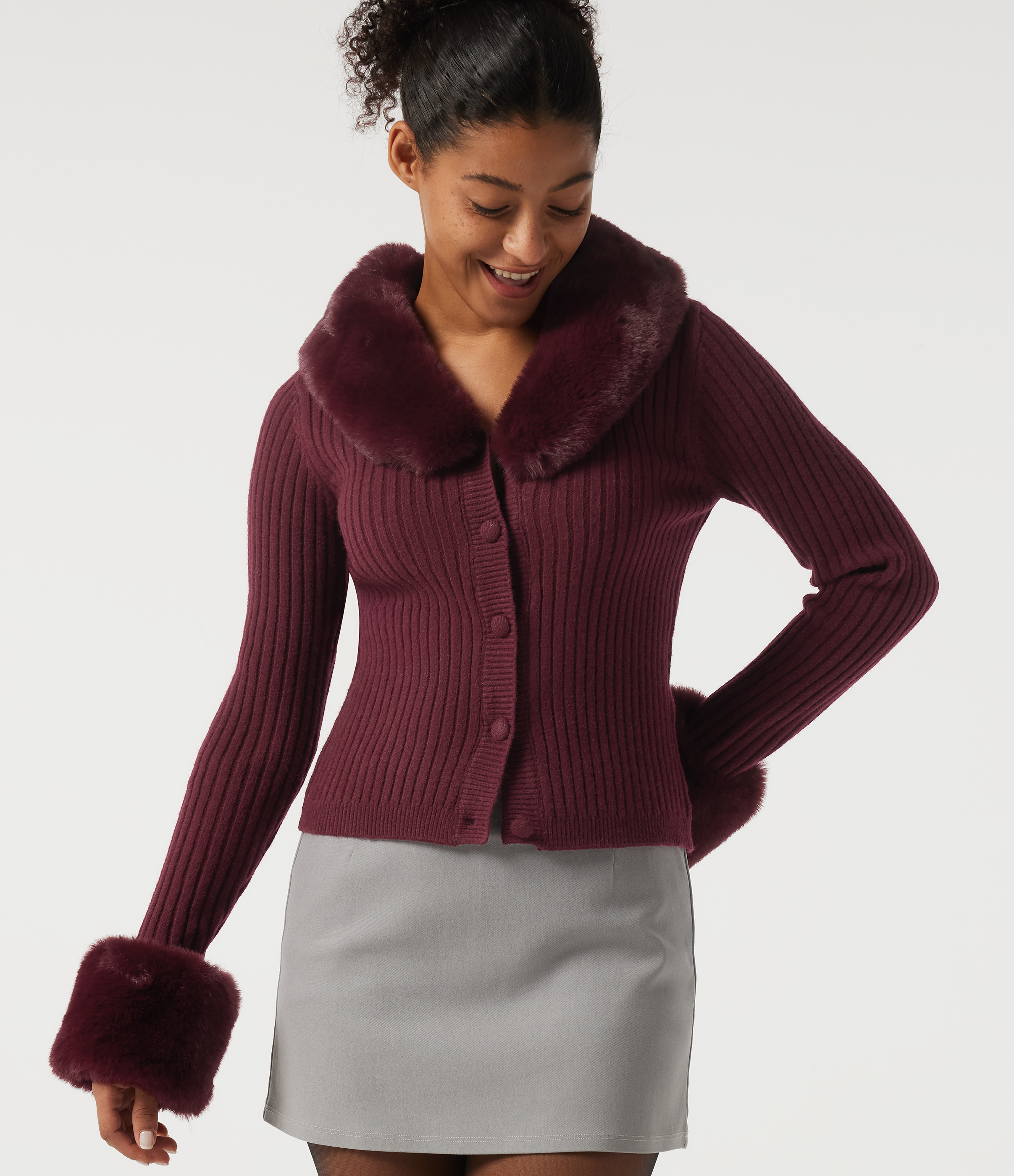 Ribbed Knit Round Neck Long Sleeve Casual Cardigan