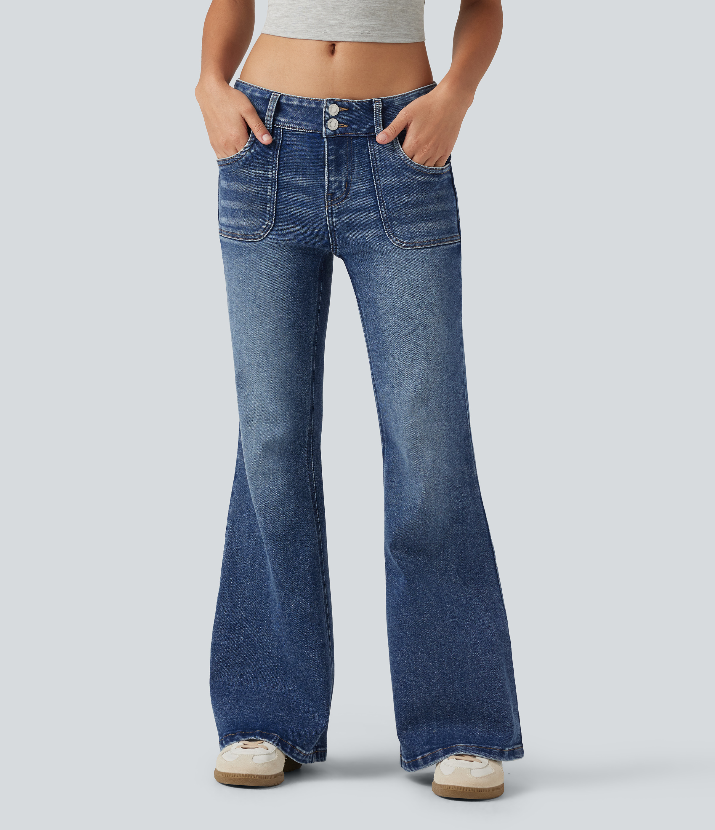 Low Rise Flare Casual Jeans with Pockets