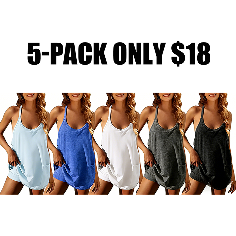 Women's Athletic Sleeveless Mini Dress with Built-in Shorts