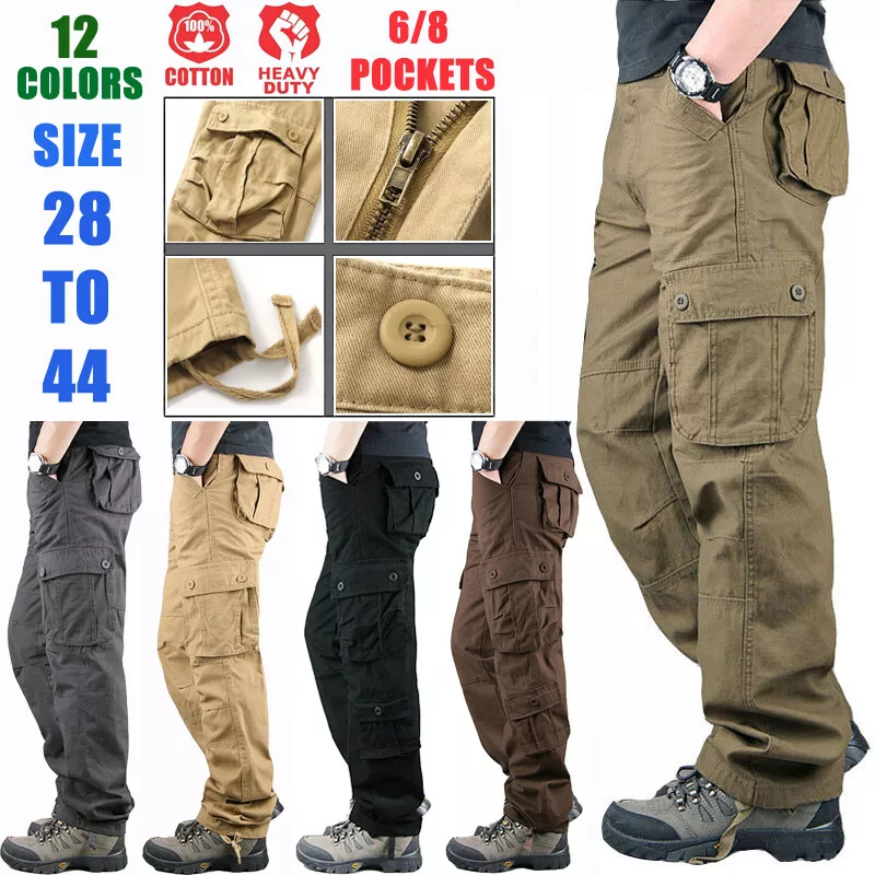 Men's Cargo Pants 100% Cotton Work Trousers Tactical Combat Outdoor Hiking Pant