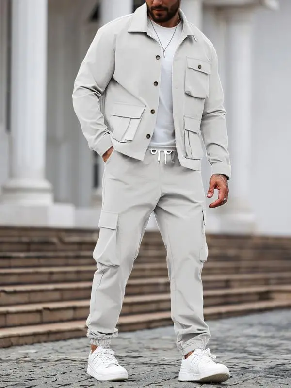 Men's Solid 2-Piece Button-Front Jacket & Pants Set