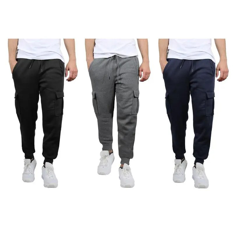 Men's 3 Pack Fleece Active Athletic Jogger Sweatpants with Drawstring