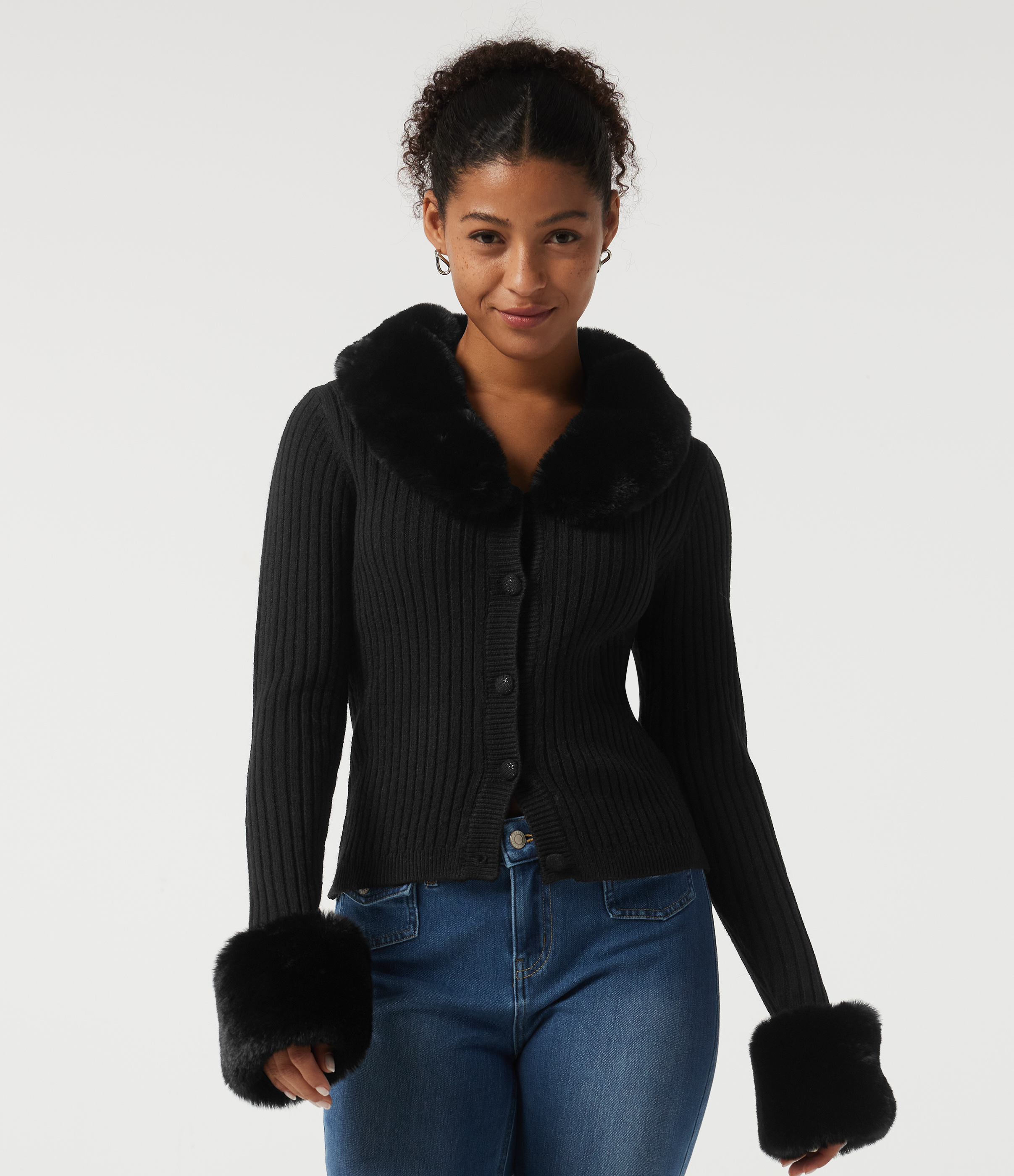 Ribbed Knit Round Neck Long Sleeve Casual Cardigan