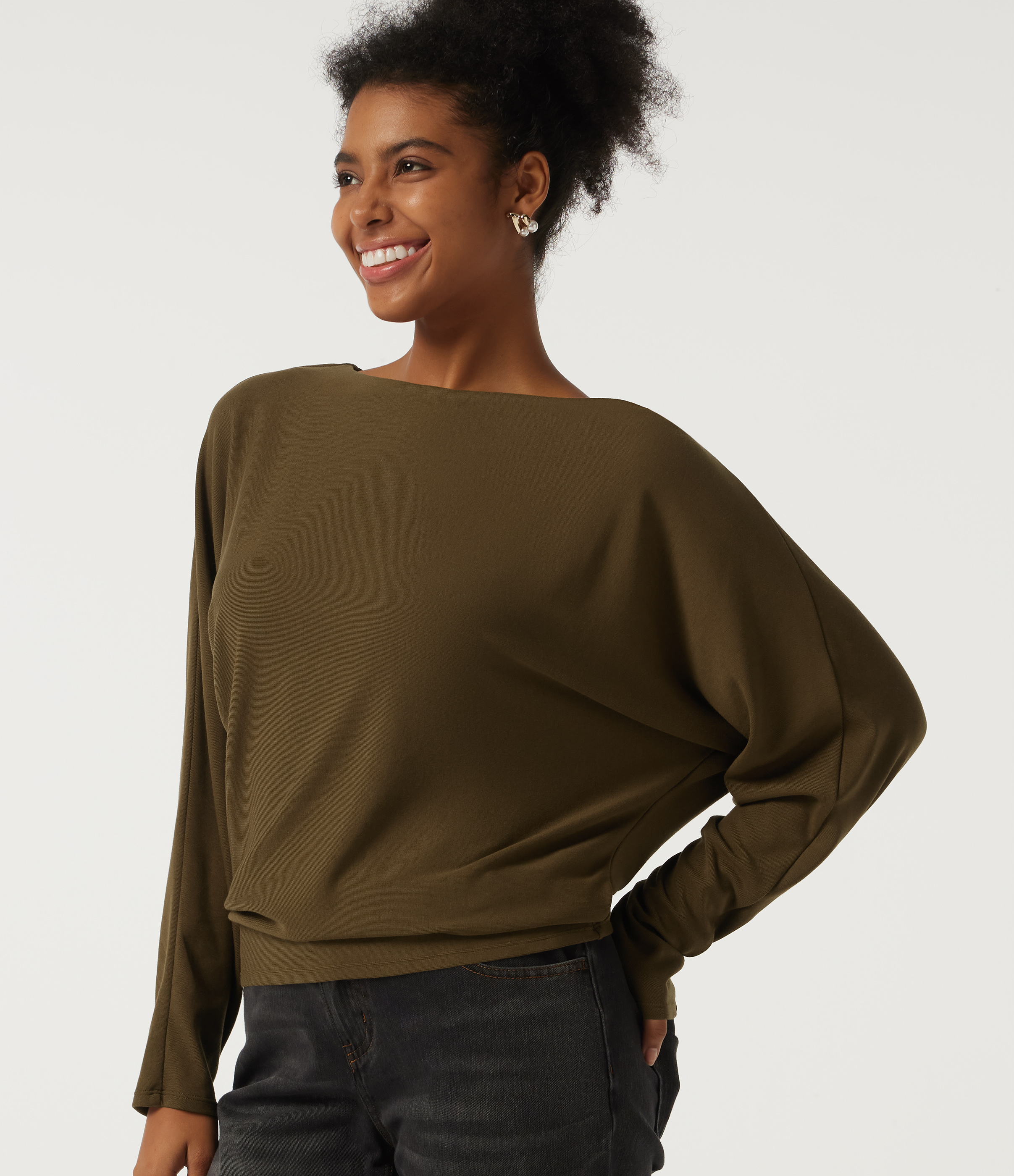 Boat Neck Batwing Long Sleeve Casual Top