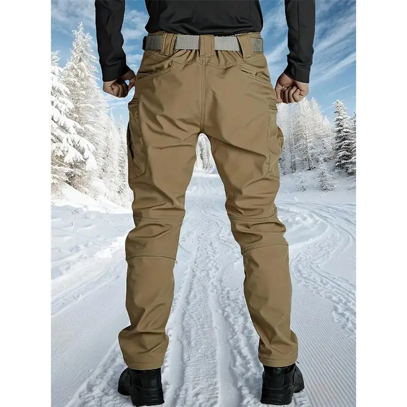 Men’s Soft Shell Tactical Pants: Fleece-Lined, Multi-Pocket, Windproof Warm (Fall/Winter)