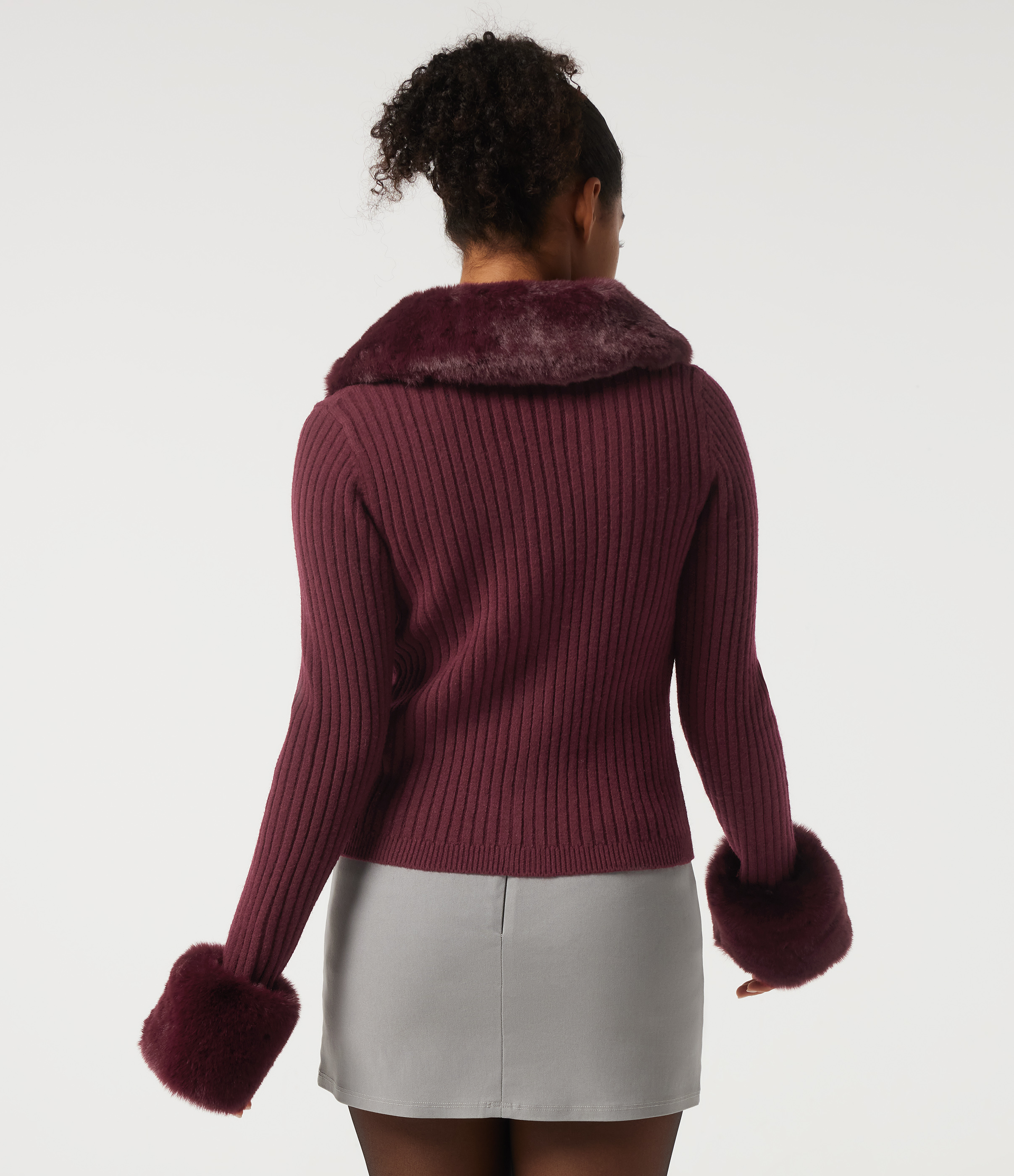 Ribbed Knit Round Neck Long Sleeve Casual Cardigan