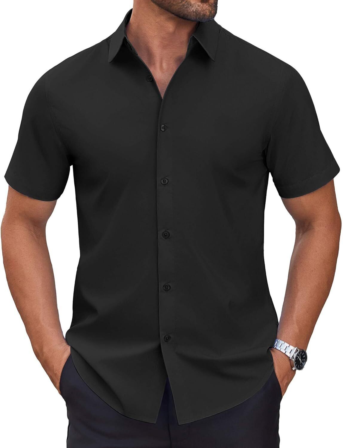Mens Short Sleeve Dress Shirts Wrinkle Free Casual Button Down Shirts Summer Untucked Dress Shirt
