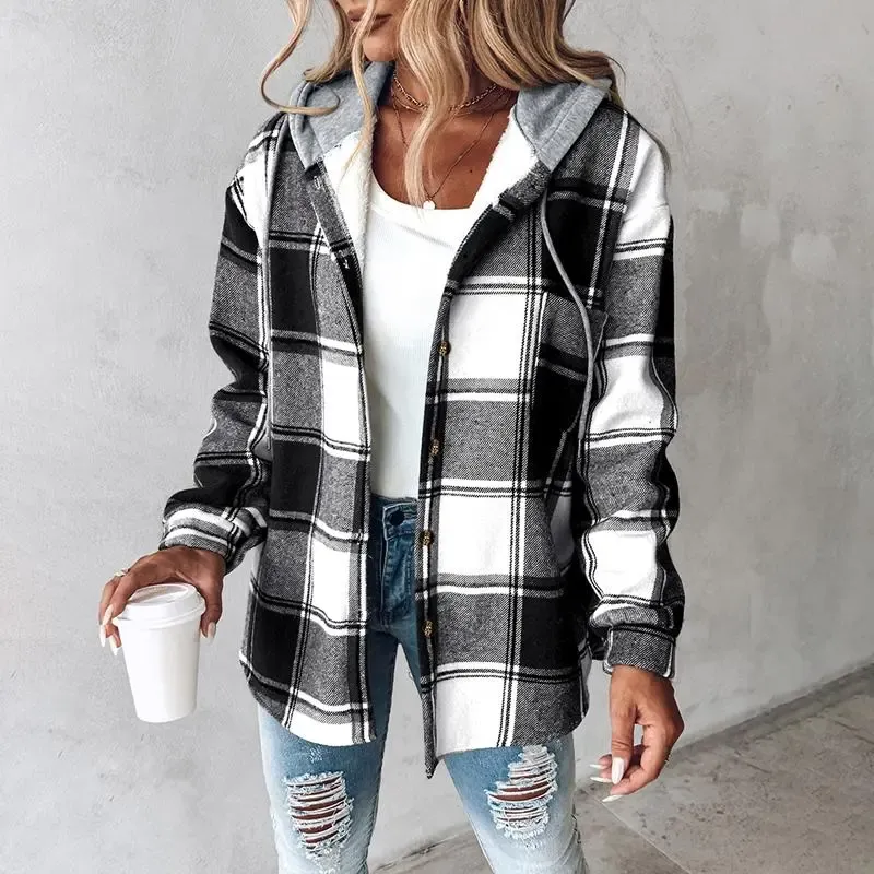 Women's Plaid Fleece Lined Hoodie