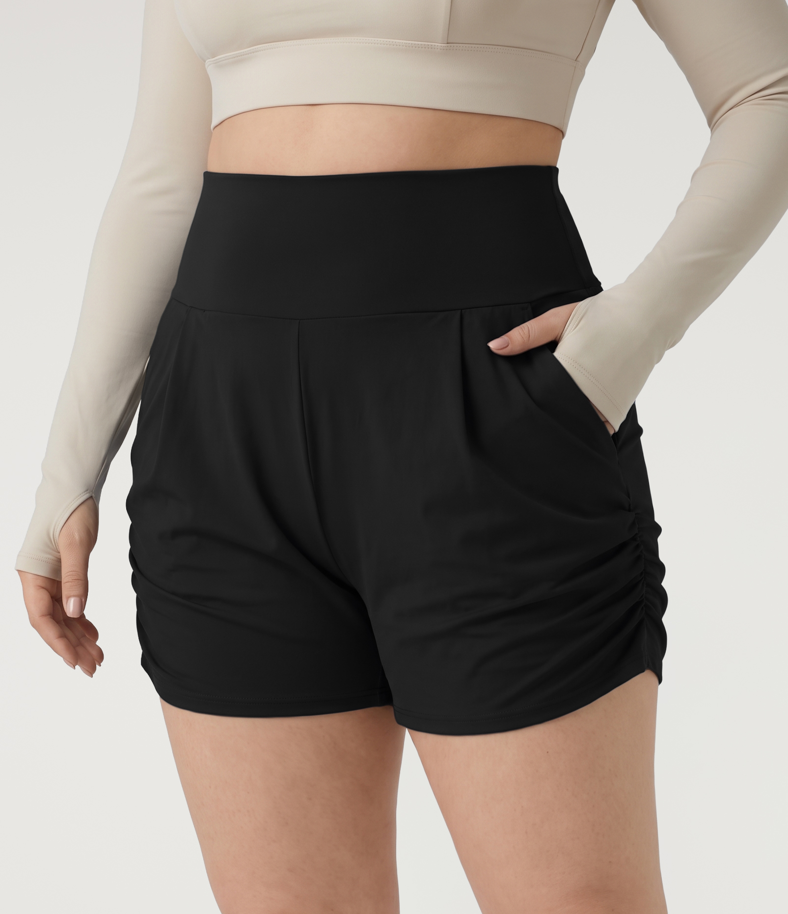 Plus Size SoftlyZero™ Airy High Waisted Ruched InstantCool Yoga Shorts 3'' with Pockets