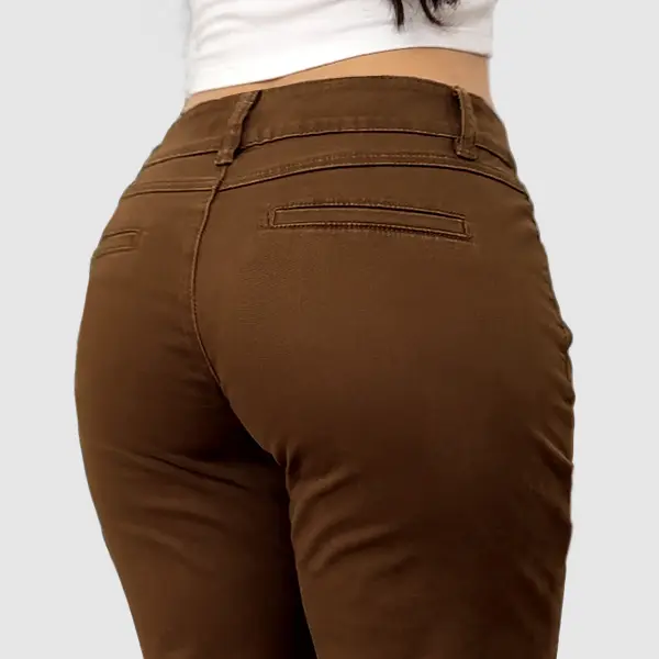💝Last day promotion -Solid Seam Front Mid Rise Straight Leg Pants