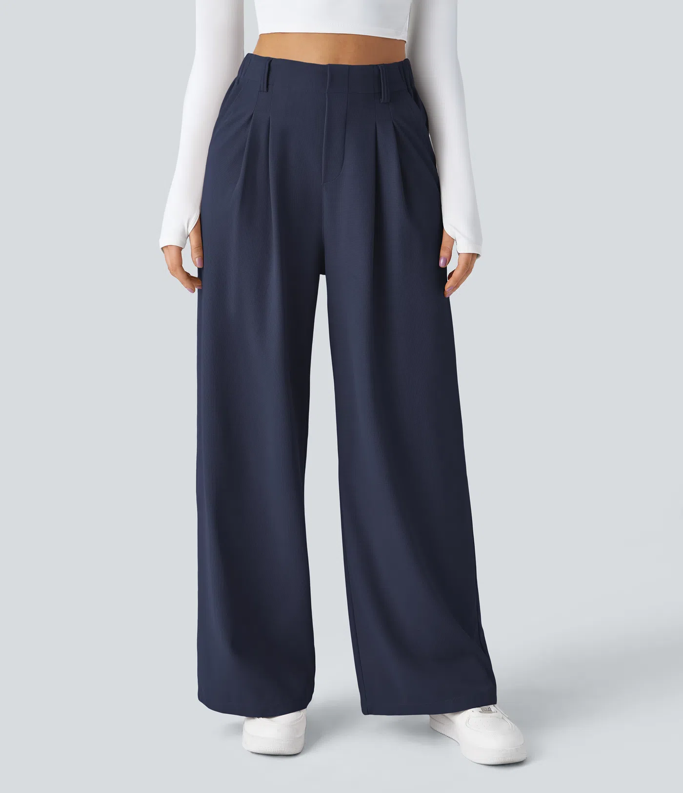 High Waisted Side Pocket Wide Leg Waffle Work Pants