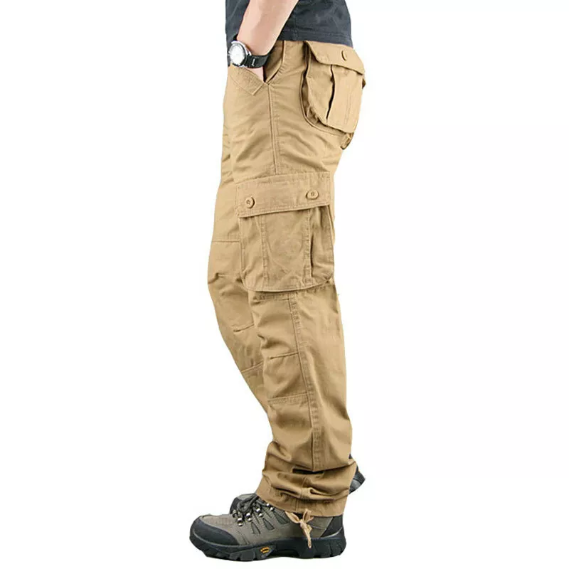 Men's Cargo Pants 100% Cotton Work Trousers Tactical Combat Outdoor Hiking Pant
