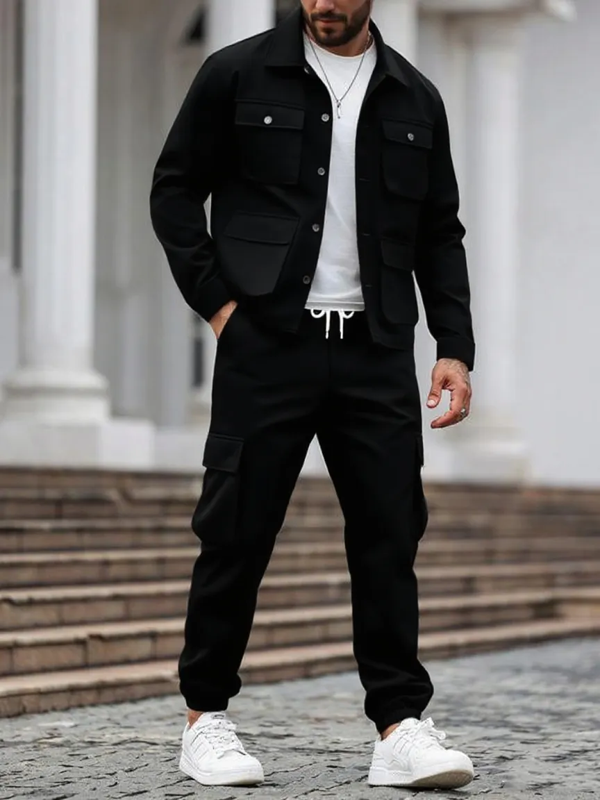 Men's Solid 2-Piece Button-Front Jacket & Pants Set