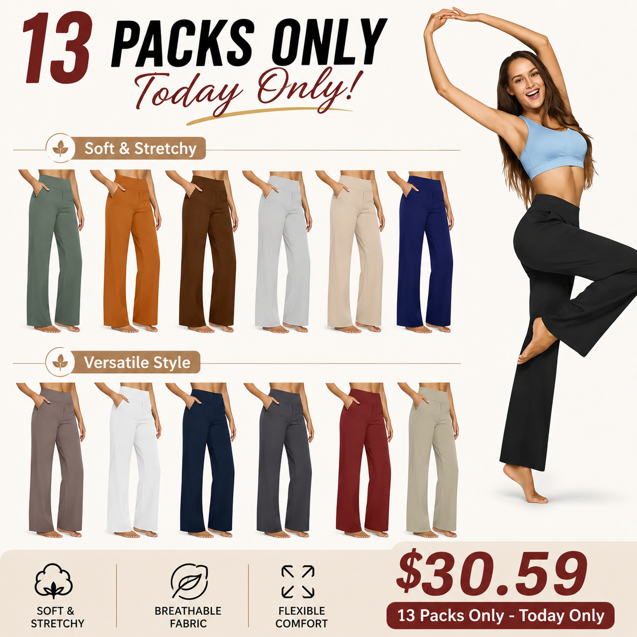 💘 Valentine’s Day Sale 💘Women’s High-Waist Wide Leg Pants – Business Casual Yoga Dress Pants with Pockets