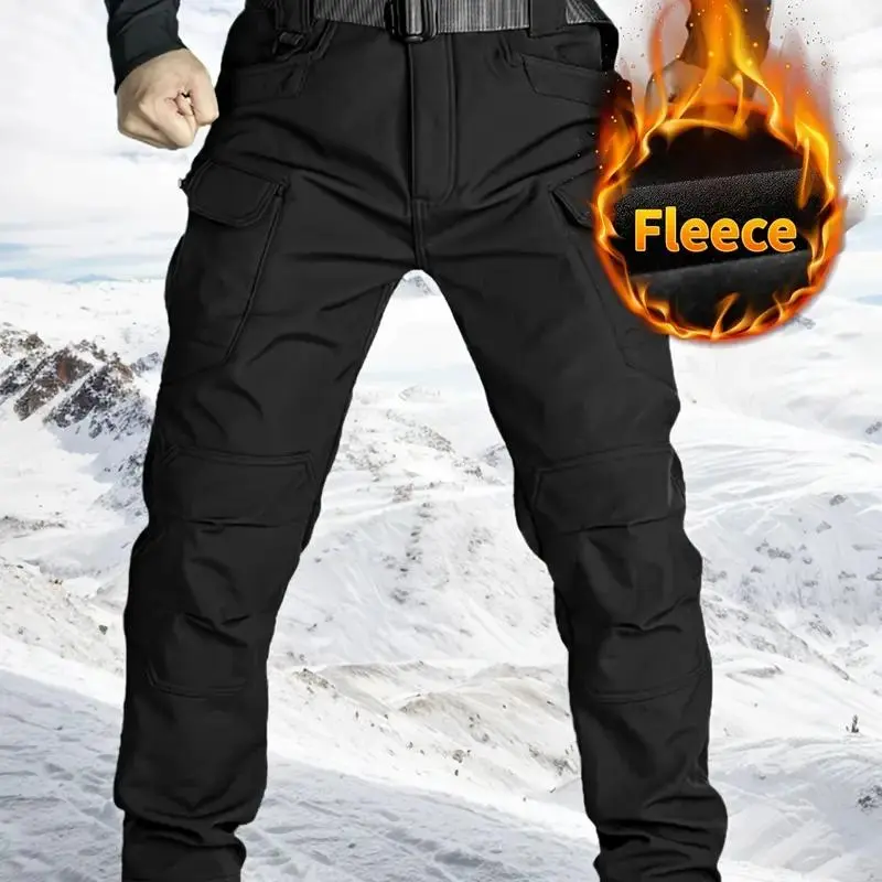 Men’s Soft Shell Tactical Pants: Fleece-Lined, Multi-Pocket, Windproof Warm (Fall/Winter)