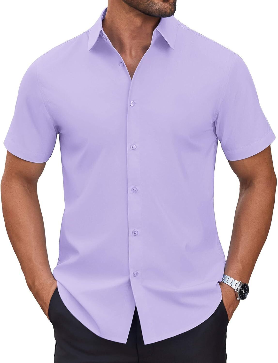 Mens Short Sleeve Dress Shirts Wrinkle Free Casual Button Down Shirts Summer Untucked Dress Shirt