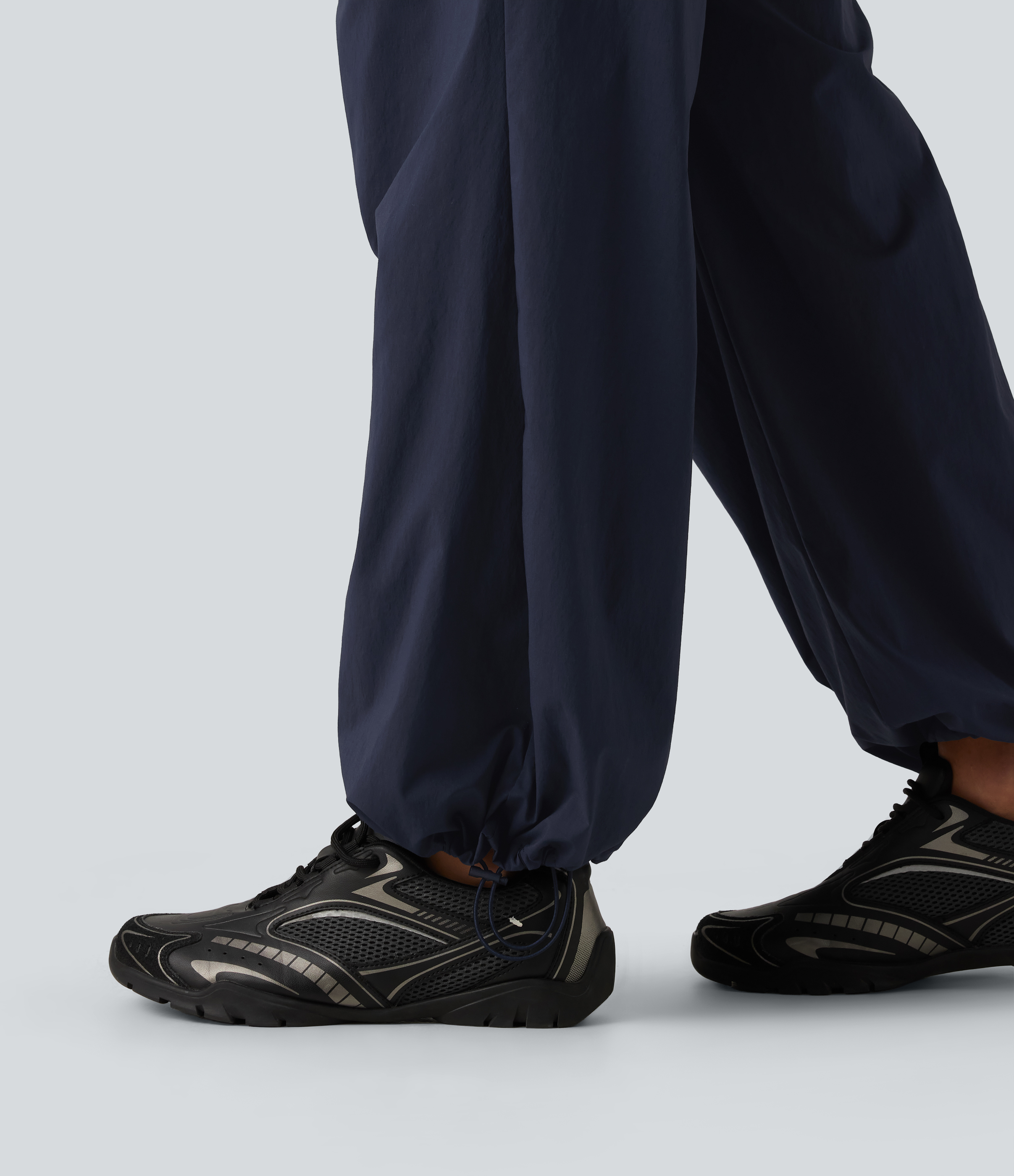 Mid Rise Drawstring Ruched Wide Leg Hiking Pants with Pockets