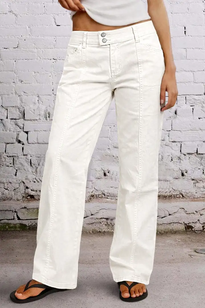 💝Last day promotion -Solid Seam Front Mid Rise Straight Leg Pants
